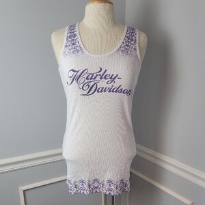 HARLEY-DAVIDSON Bruce Rossmeyer's Daytona White Purple Graphic‎ Bling Tank Top L